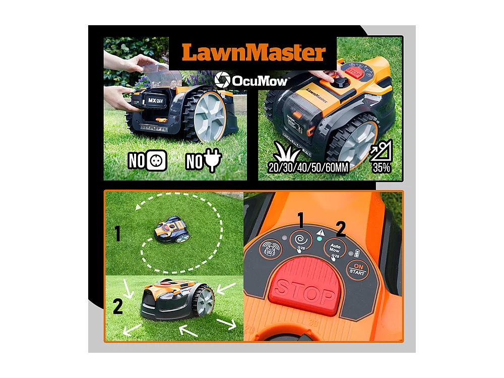 Robot tondeuse autonome 24V - 8Ah sans fil périmétrique - Le robot le plus simple du marché
