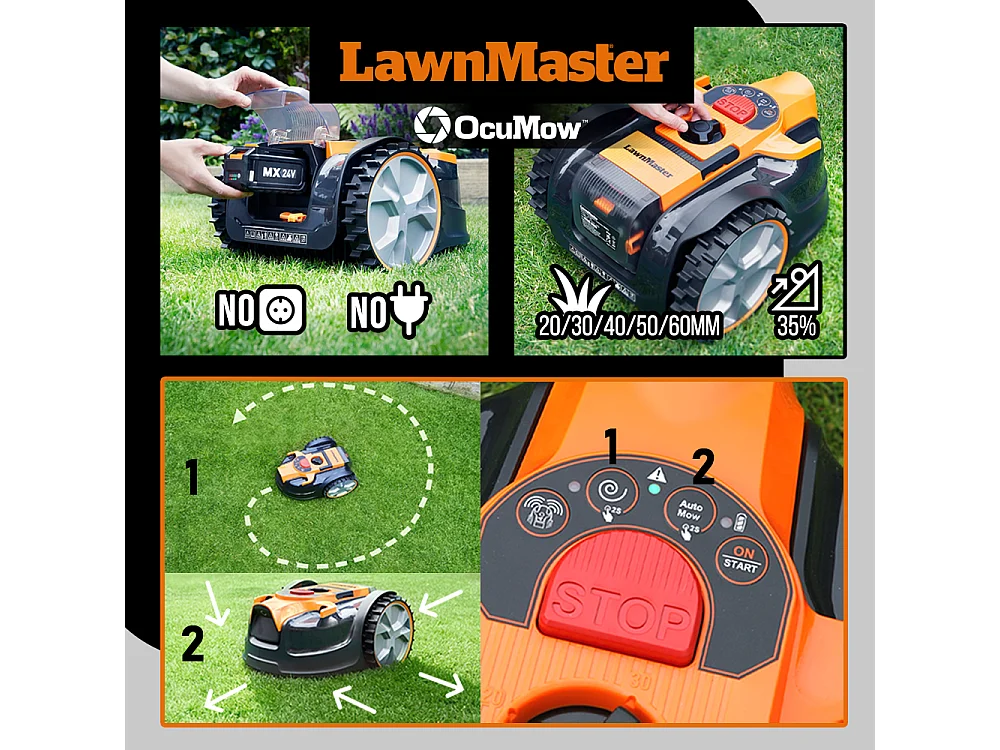 Robot tondeuse autonome 24V - 8Ah sans fil périmétrique - Le robot le plus simple du marché