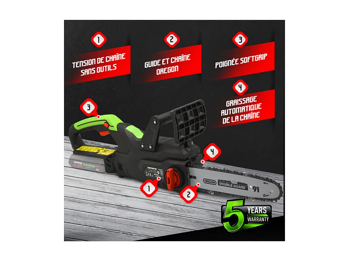 Draadloze kettingzaag 20 V Constructor - Zaagblad 250 mm, Oregon zaagblad en ketting