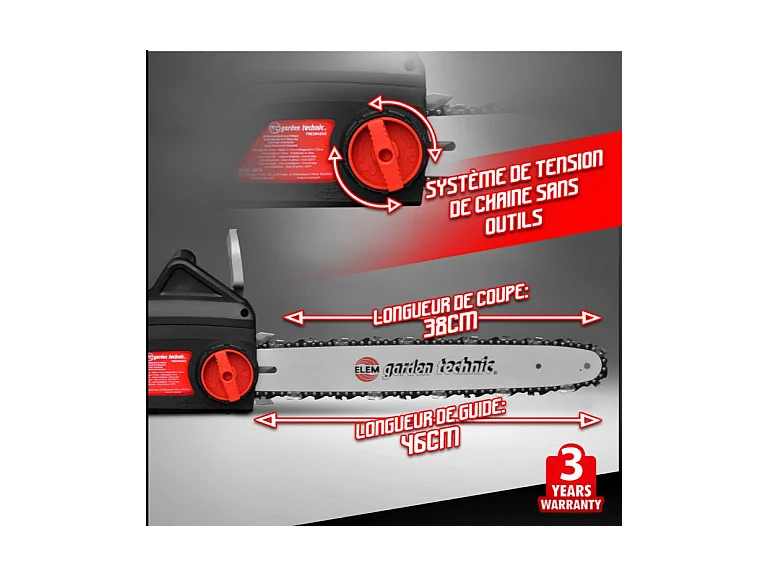 Tronçonneuse électrique Elem Garden Technic - 2000 W - Guide 40 cm - Longueur de coupe 355 mm