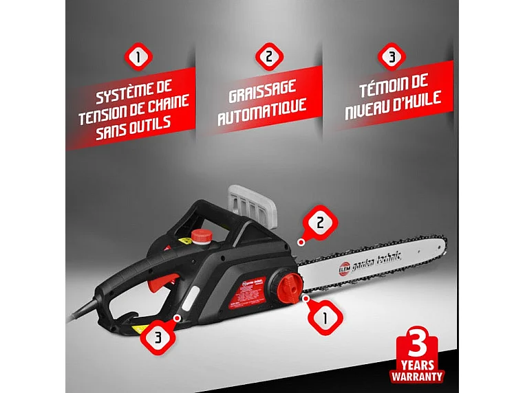 Tronçonneuse électrique Elem Garden Technic - 2000 W - Guide 40 cm - Longueur de coupe 355 mm