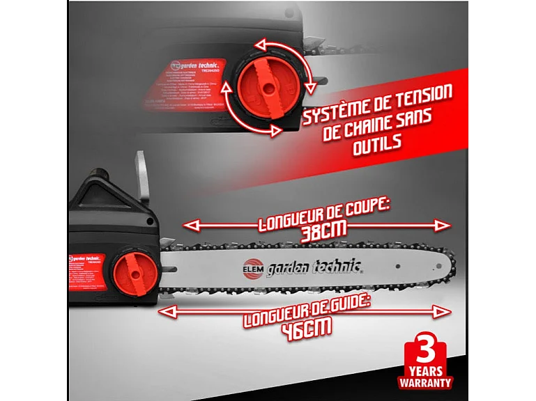 Tronçonneuse électrique Elem Garden Technic - 2000 W - Guide 40 cm - Longueur de coupe 355 mm