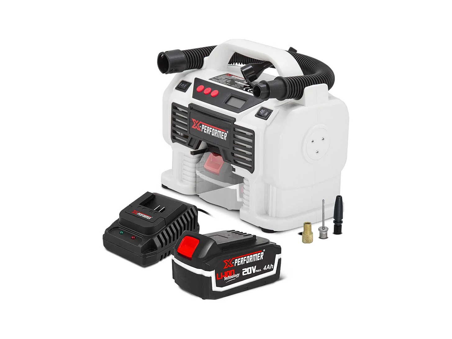 Compresseur rechargeable X-Performer 20V – 11 bars – Écran digital – LED – Avec batterie 4Ah et chargeur rapide 2H