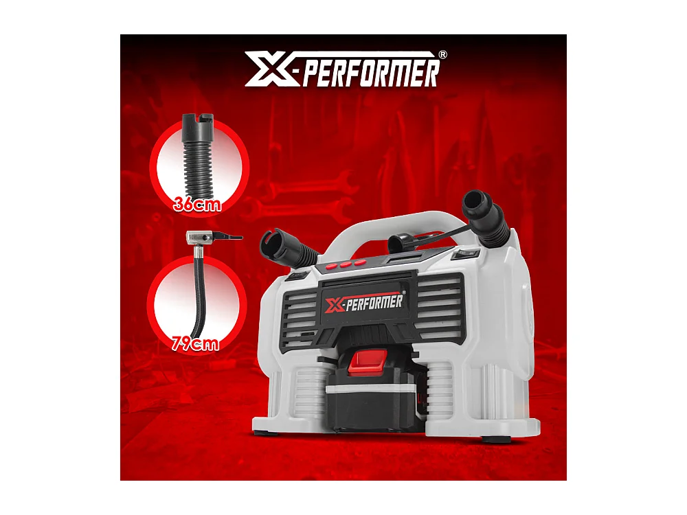 Compresseur rechargeable X-Performer 20V – 11 bars – Écran digital – LED – Avec batterie 4Ah et chargeur rapide 2H