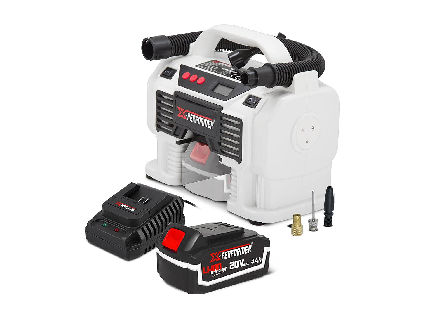 Compresseur rechargeable X-Performer 20V – 11 bars – Écran digital – LED – Avec batterie 4Ah et chargeur rapide 2H