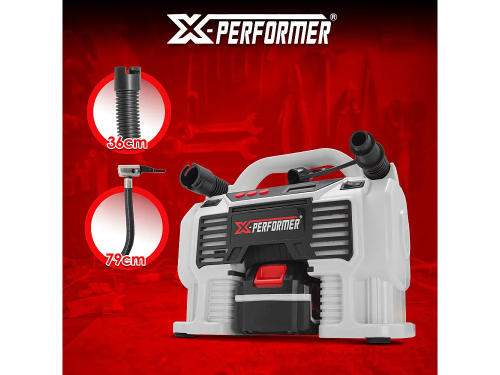 Compresseur rechargeable X-Performer 20V – 11 bars – Écran digital – LED – Avec batterie 4Ah et chargeur rapide 2H