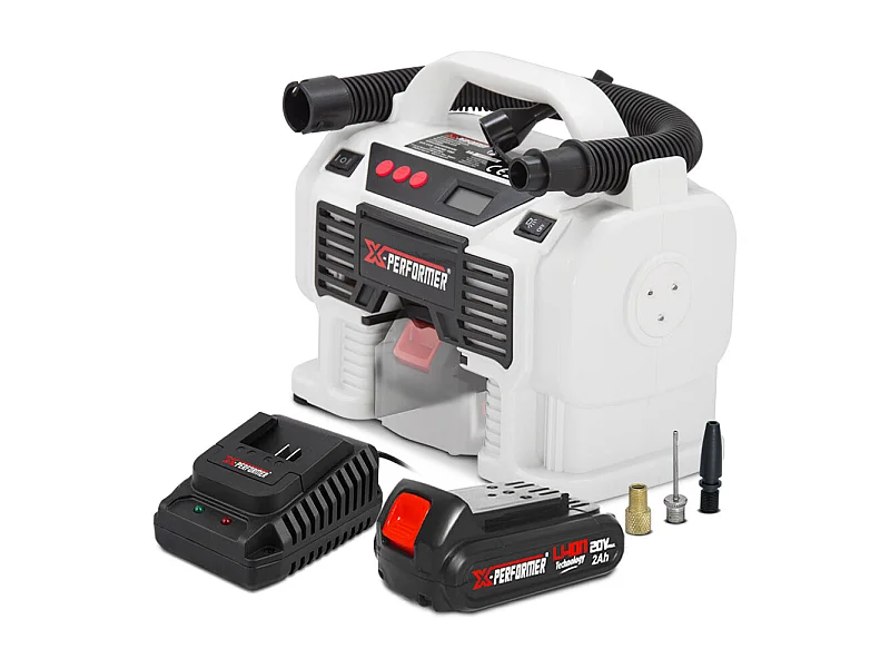 Compresseur rechargeable X-Performer 20V, 11 bars avec écran digital, LED, batterie 2Ah et chargeur rapide
