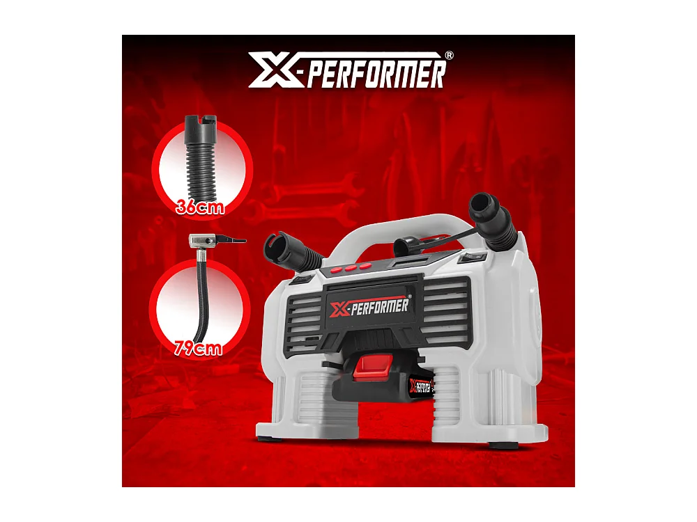 Compresseur rechargeable X-Performer 20V, 11 bars avec écran digital, LED, batterie 2Ah et chargeur rapide