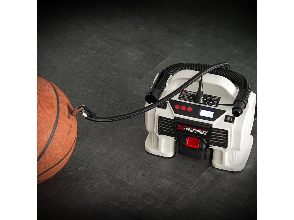 Herlaadbare compressor X-Performer 20V, 11 bar met digitaal scherm, LED, 2Ah batterij en snellader