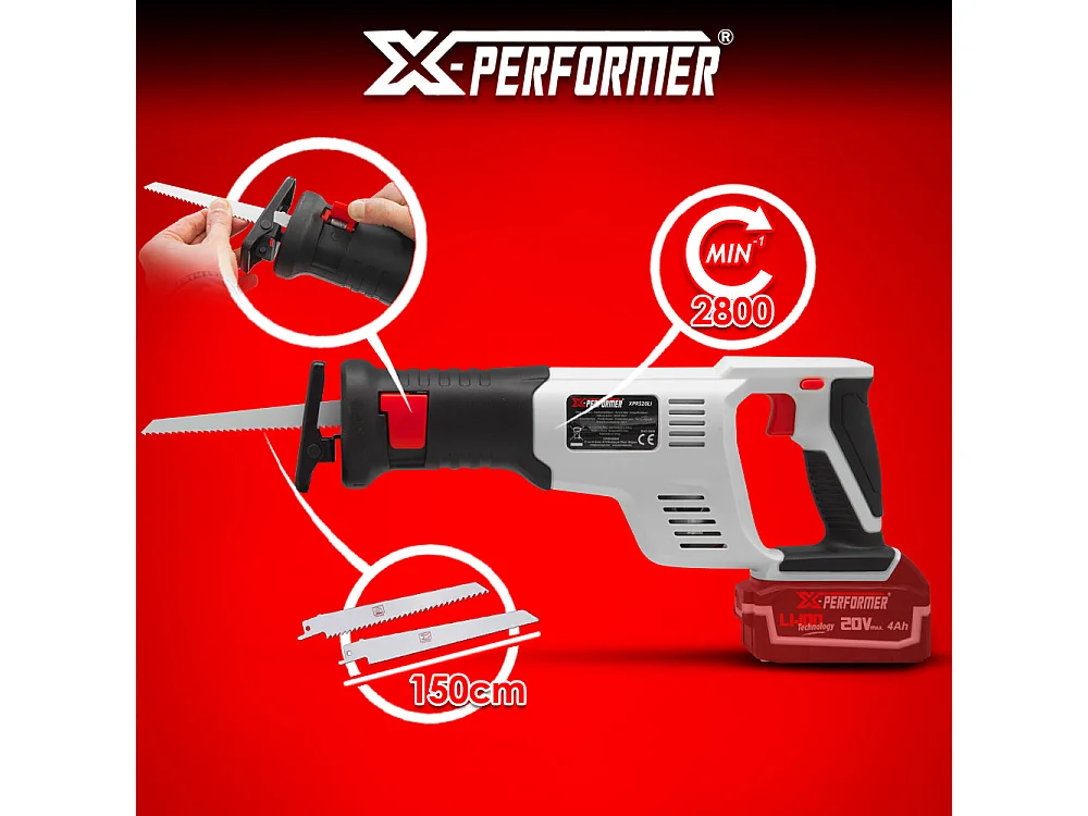 Scie sabre sans fil X-Performer 20V avec batterie 4Ah et chargeur rapide 2H