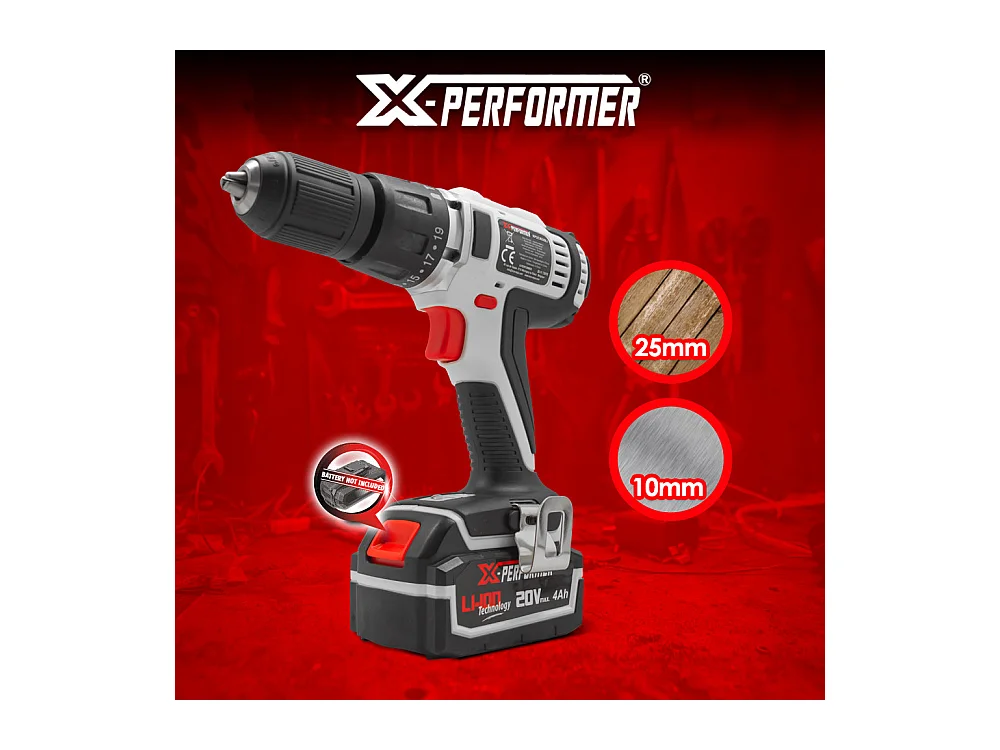 Perceuse-boorschroevendraaier 20V - 13 mm - met 4Ah batterij en 2H snellader - X-Performer