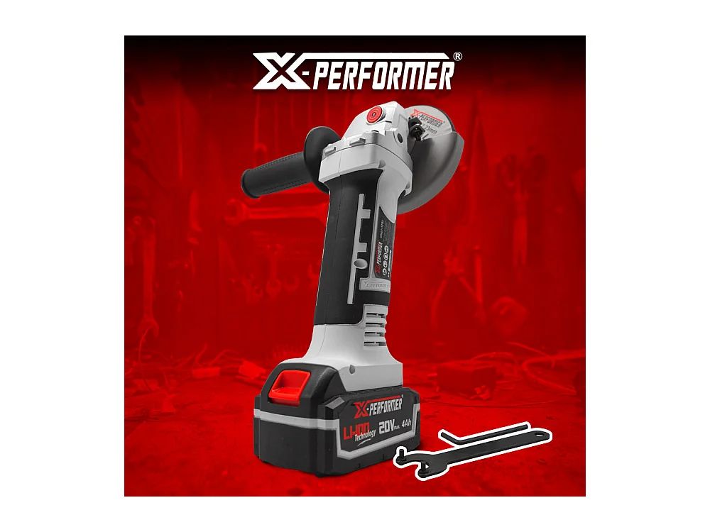 Meuleuse d’angle sans fil 20V – 115 mm avec batterie 4Ah et chargeur rapide 2H – X-Performer