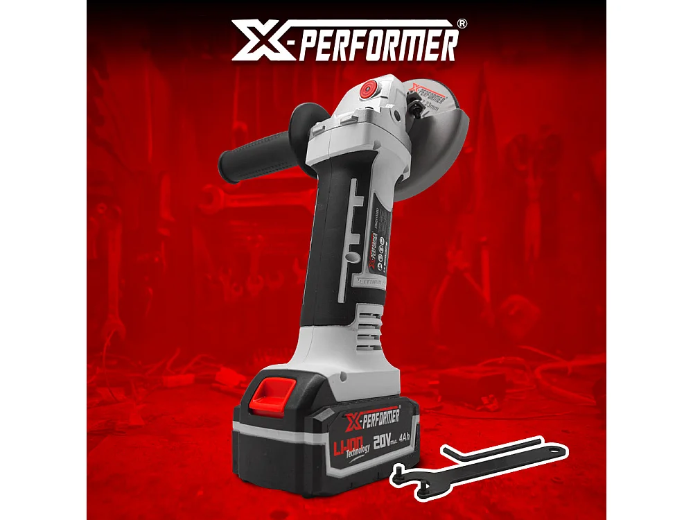 Draadloze haakse slijper 20V - 115 mm met 4Ah batterij en 2H snellader - X-Performer