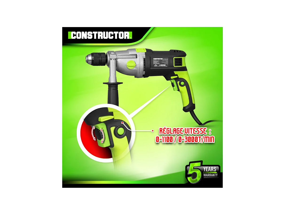 Perceuse à percussion Constructor 1050 W, mandrin auto 13 mm