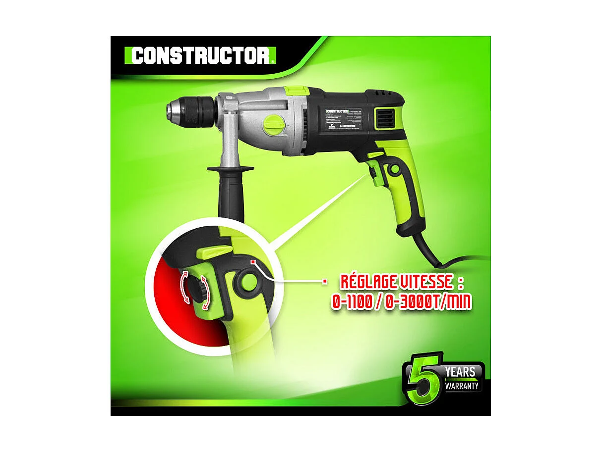Perceuse à percussion Constructor 1050 W, mandrin auto 13 mm