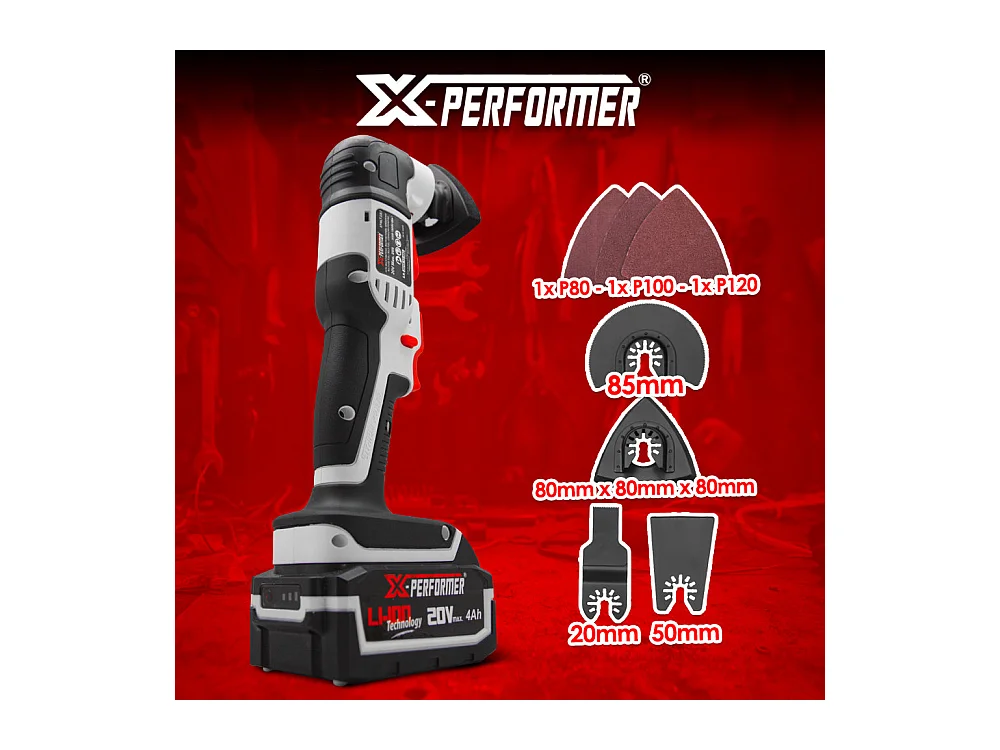 Outil multifonctions sans fil 20V X-Performer avec batterie 4Ah et chargeur rapide 2H