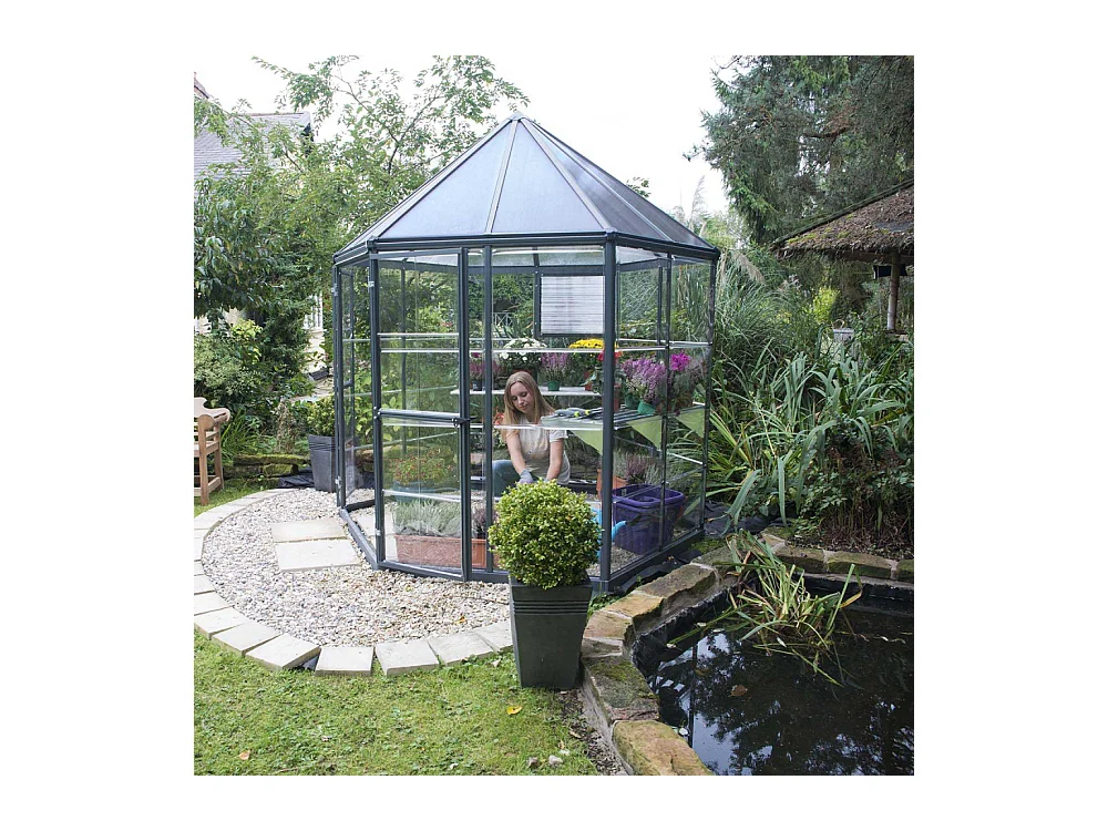Serre de jardin hexagonale en aluminium et polycarbonate Oasis 4m²