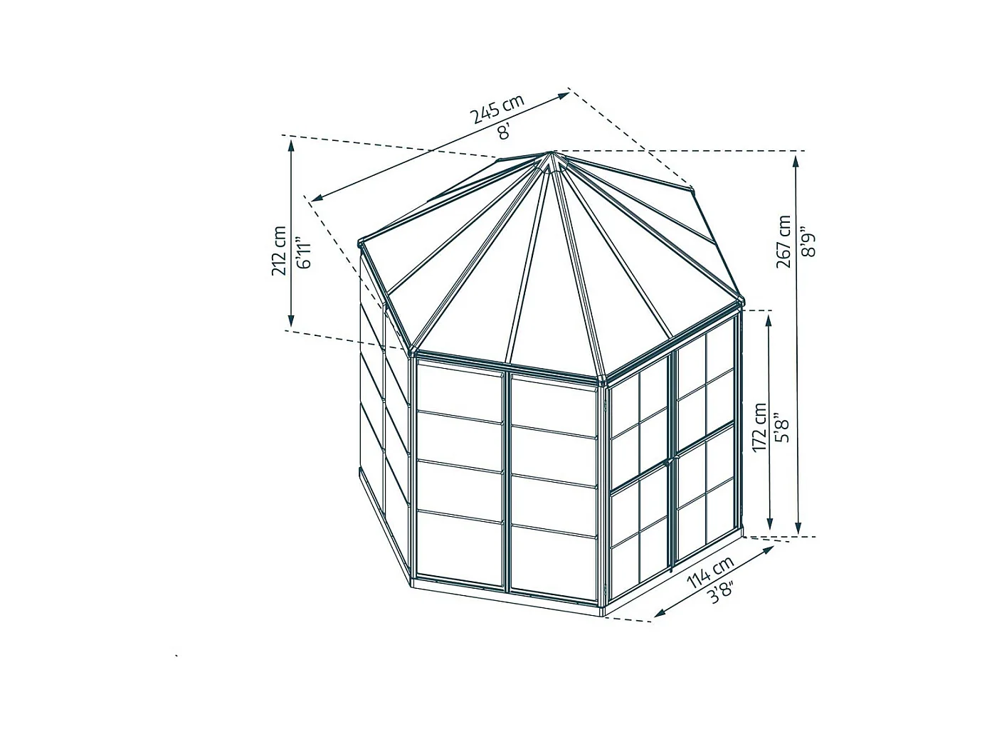 Serre de jardin hexagonale en aluminium et polycarbonate Oasis 4m²