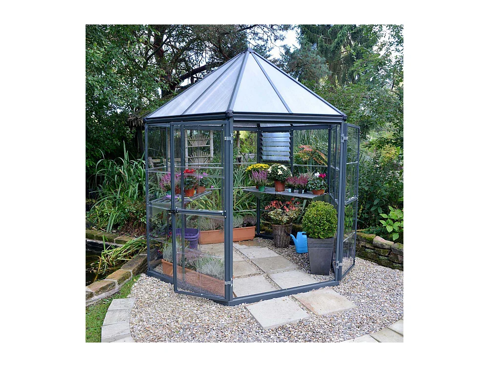 Serre de jardin hexagonale en aluminium et polycarbonate Oasis 4m²