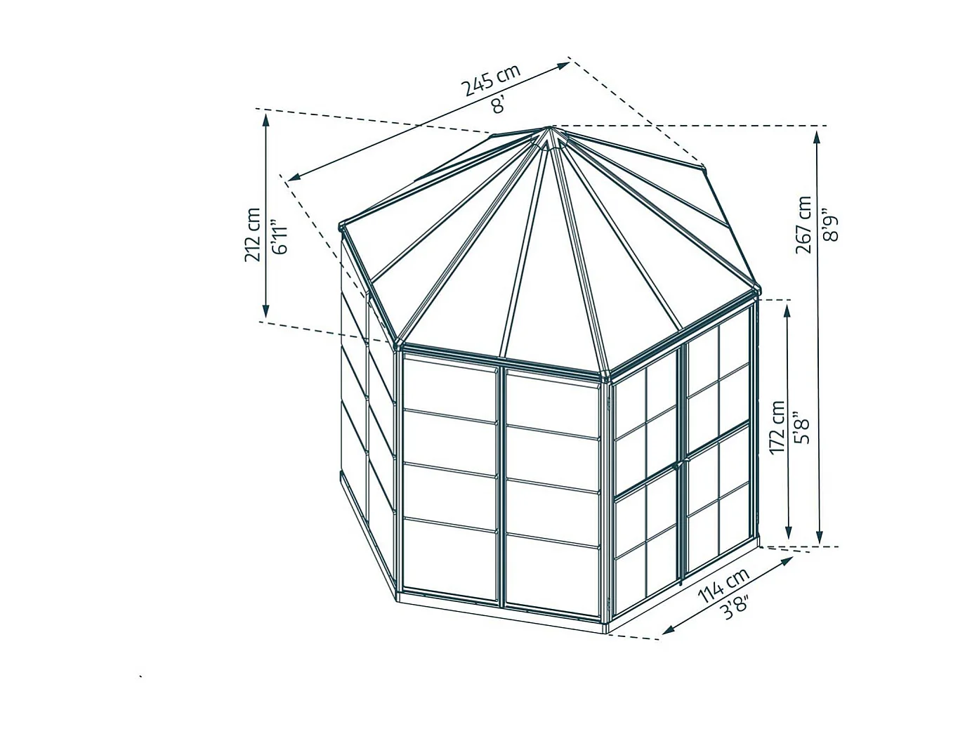 Serre de jardin hexagonale en aluminium et polycarbonate Oasis 4m²