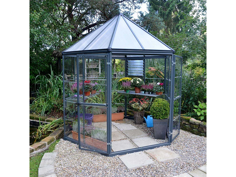 Serre de jardin hexagonale en aluminium et polycarbonate Oasis 4m²