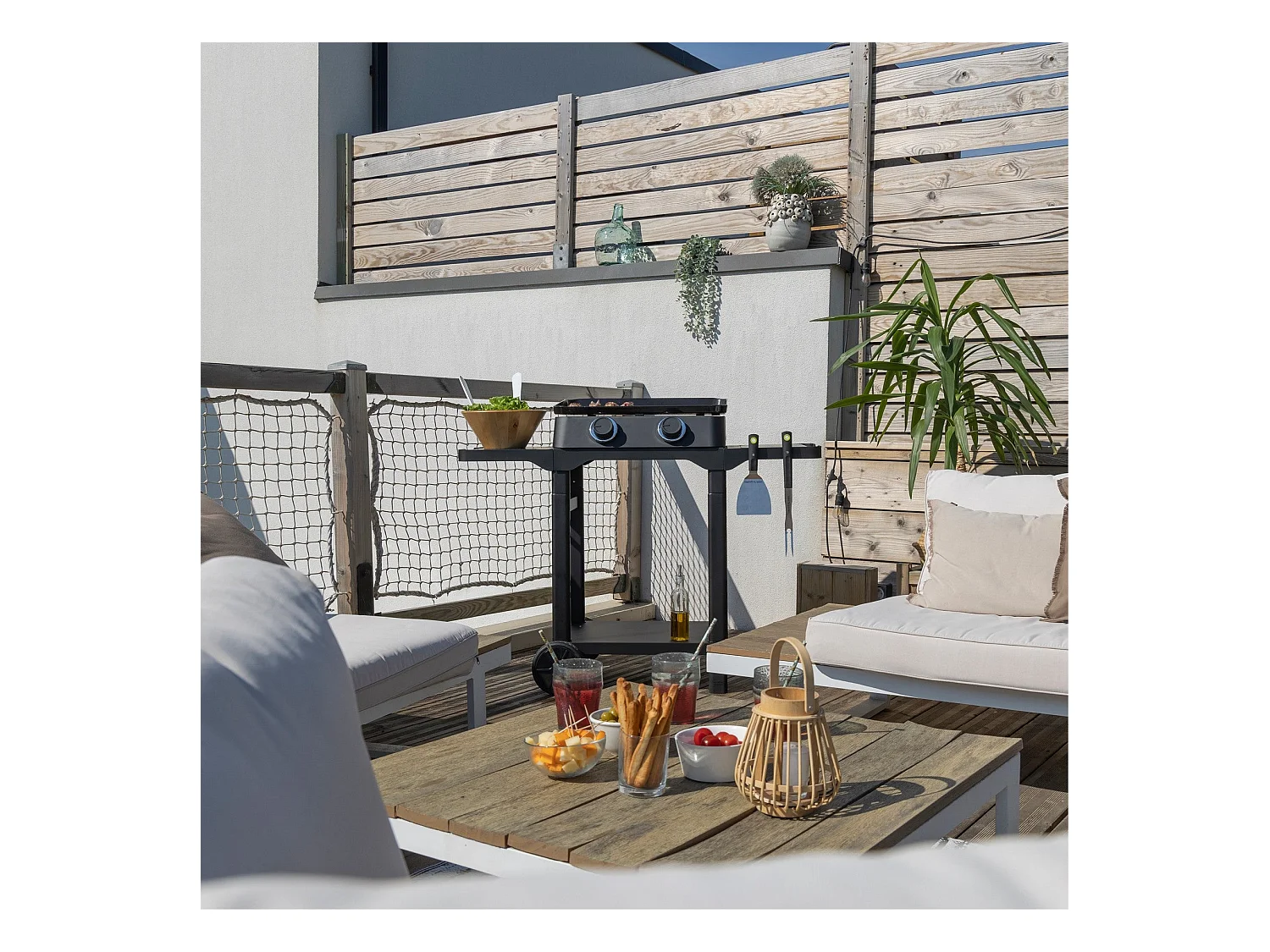 Plancha au gaz DUNE 60 SC sur chariot – Fonte émaillée et bambou – 2 brûleurs – 4 kW