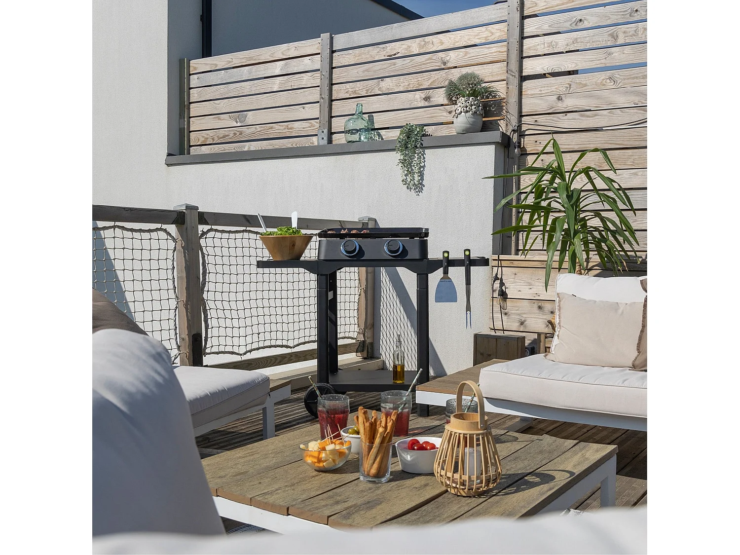 Plancha au gaz DUNE 60 SC sur chariot – Fonte émaillée et bambou – 2 brûleurs – 4 kW