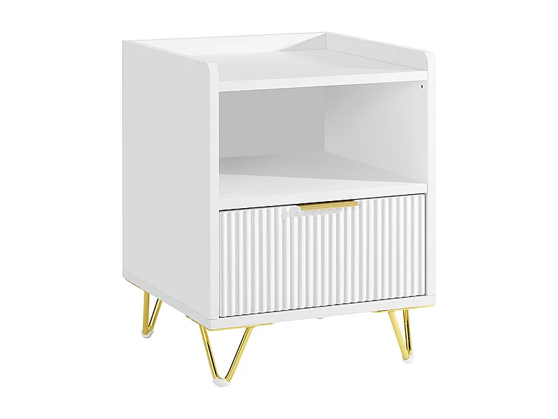 SoBuy Table de Chevet avec Tiroir et Étagère, Blanche
