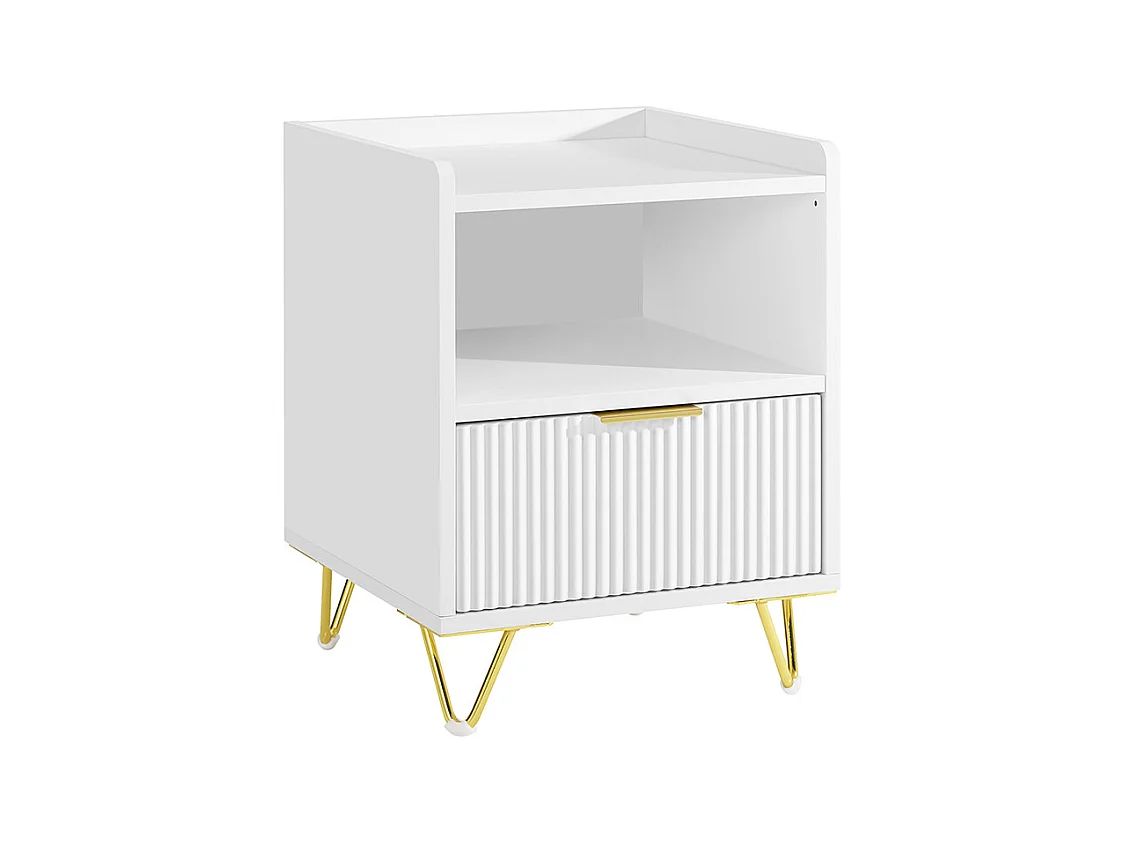 SoBuy Table de Chevet avec Tiroir et Étagère, Blanche