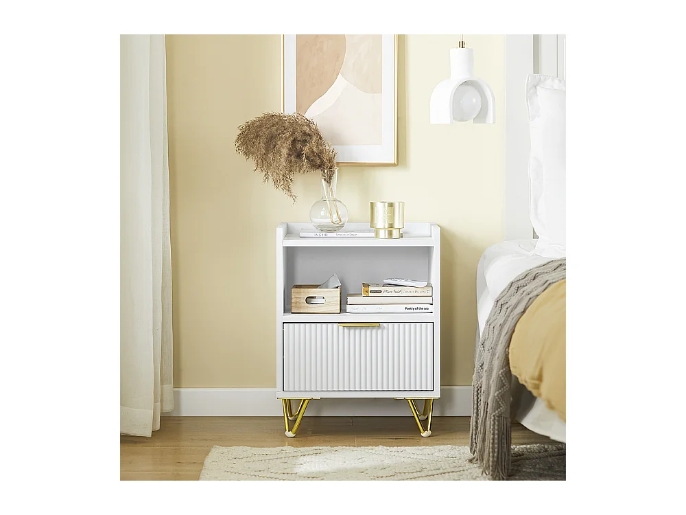 SoBuy Table de Chevet avec Tiroir et Étagère, Blanche