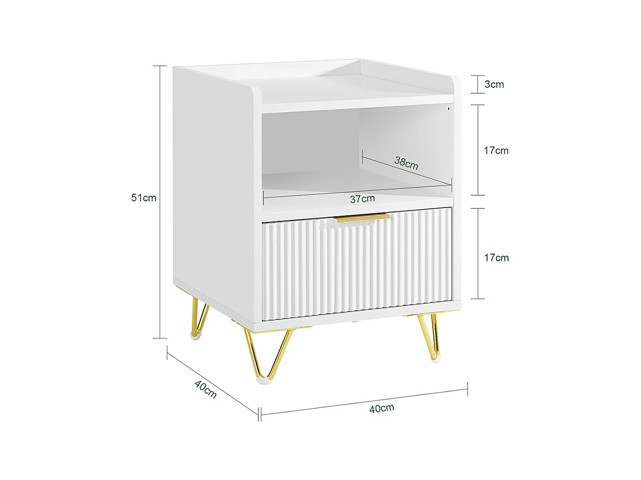 SoBuy Table de Chevet avec Tiroir et Étagère, Blanche