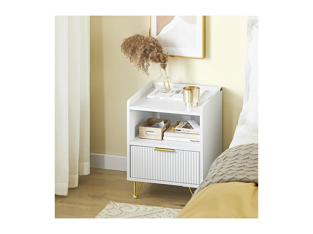 SoBuy Table de Chevet avec Tiroir et Étagère, Blanche