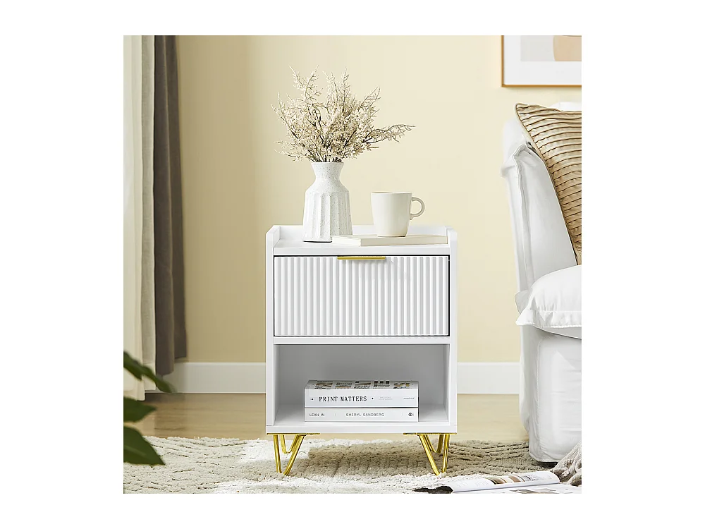 SoBuy Table de Chevet avec Tiroir et Étagère, Blanche