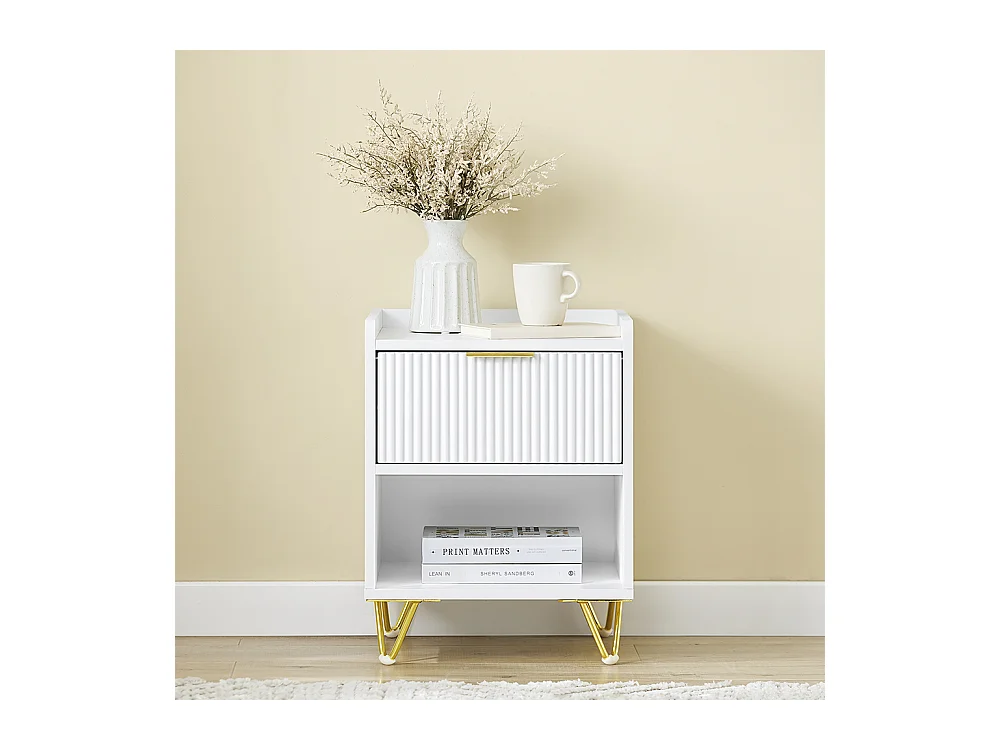 SoBuy Table de Chevet avec Tiroir et Étagère, Blanche