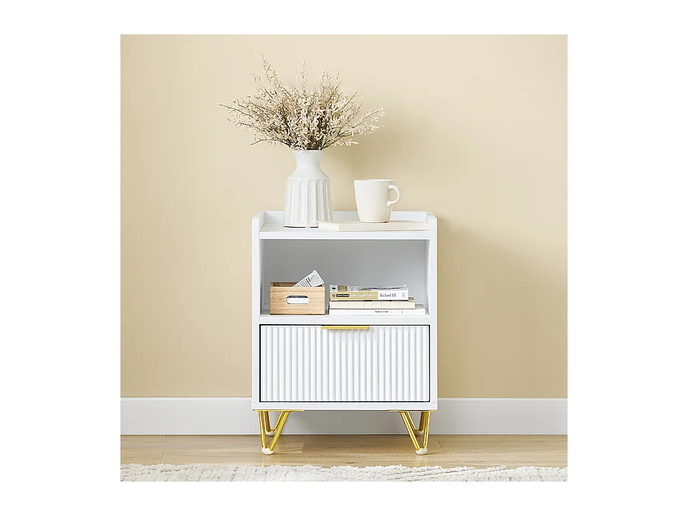 SoBuy Table de Chevet avec Tiroir et Étagère, Blanche