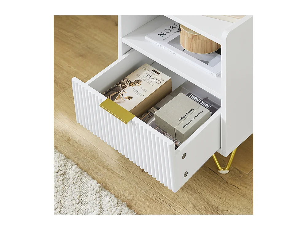 SoBuy Table de Chevet avec Tiroir et Étagère, Blanche