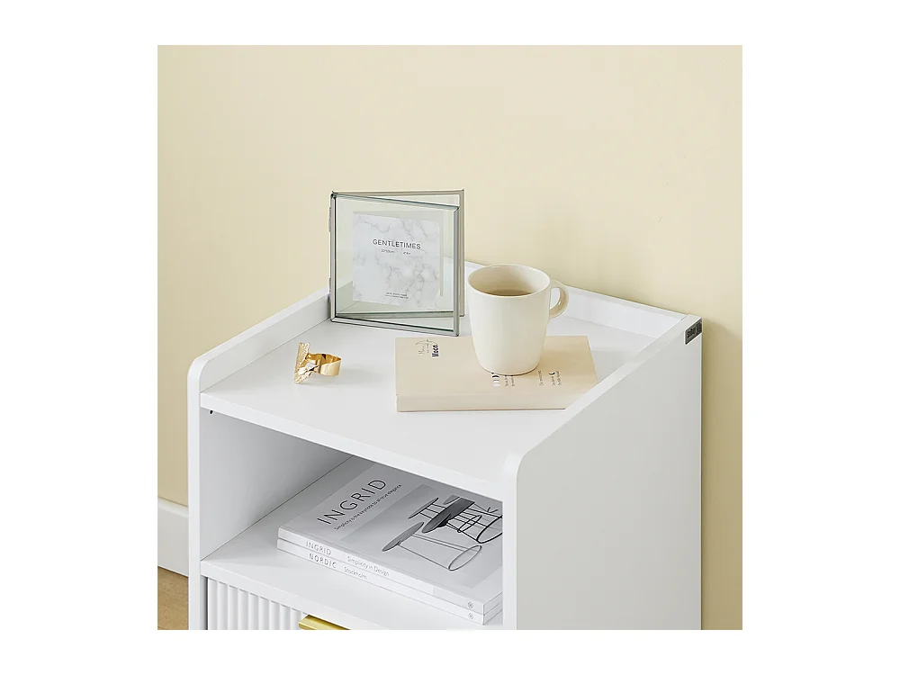 SoBuy Table de Chevet avec Tiroir et Étagère, Blanche
