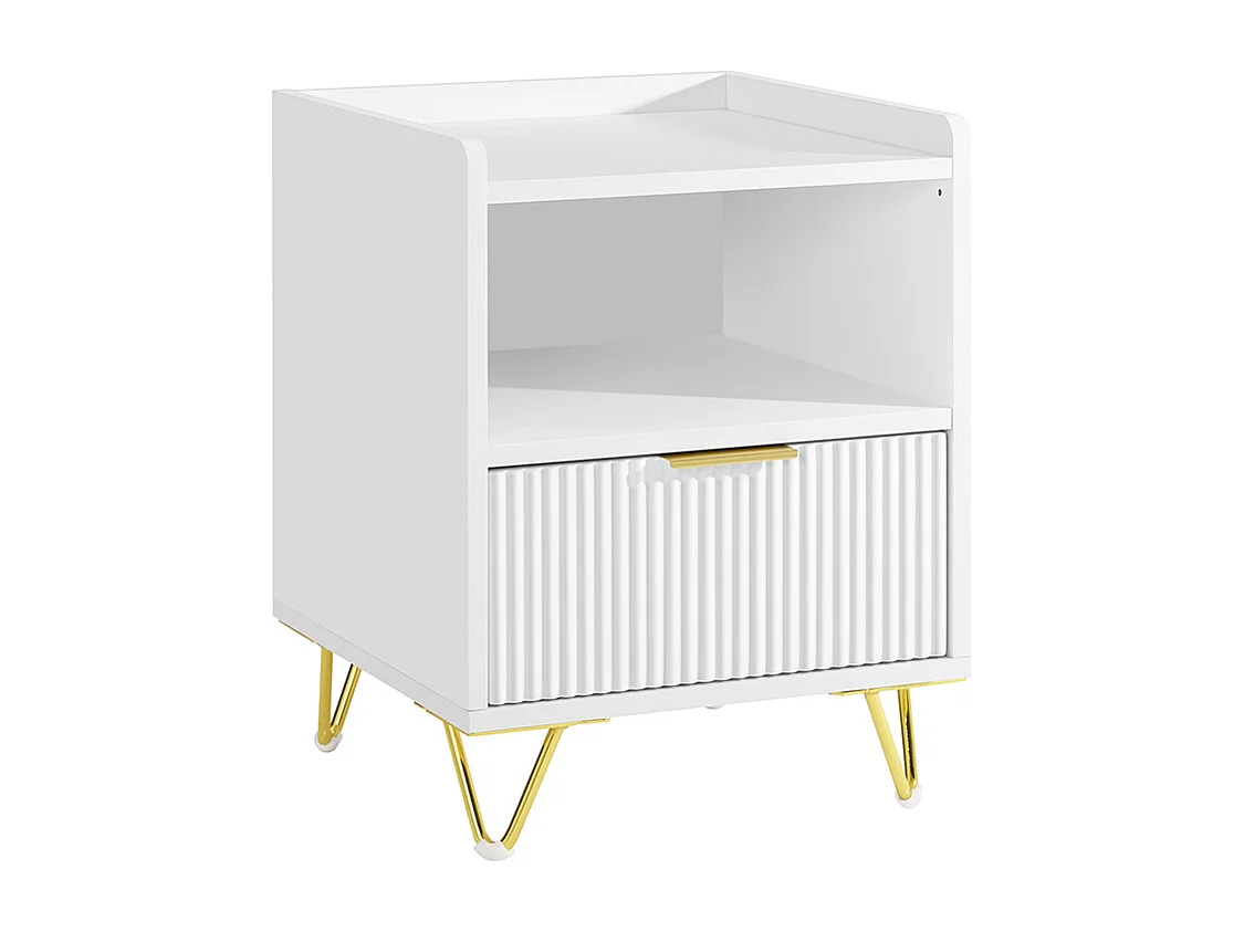SoBuy Table de Chevet avec Tiroir et Étagère, Blanche