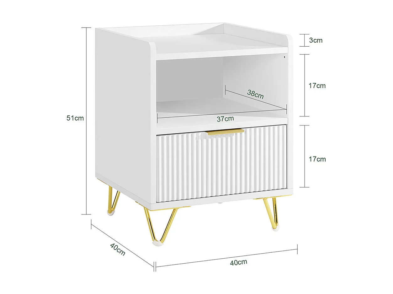 SoBuy Table de Chevet avec Tiroir et Étagère, Blanche