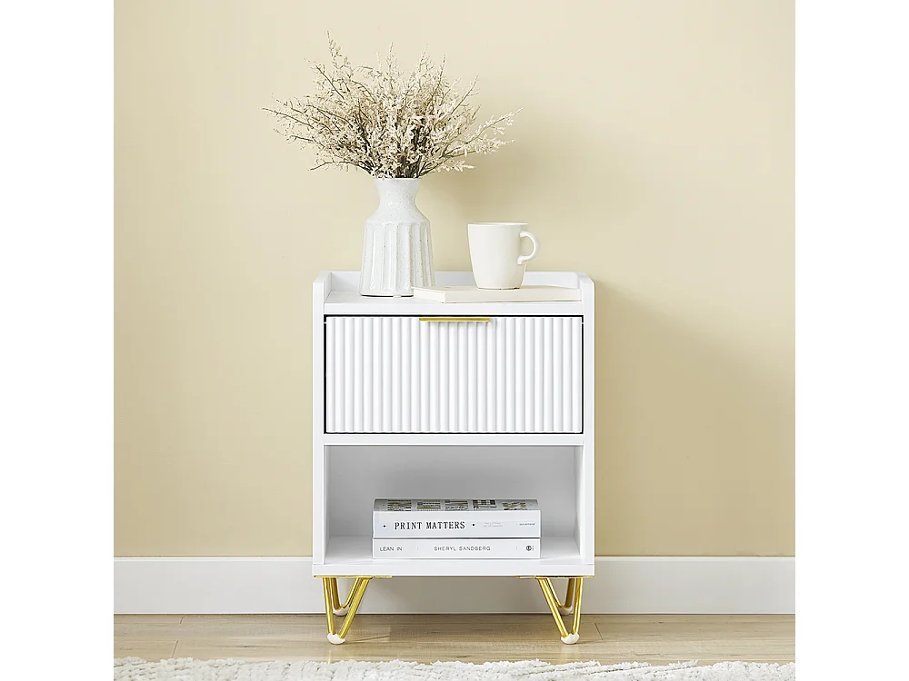 SoBuy Table de Chevet avec Tiroir et Étagère, Blanche
