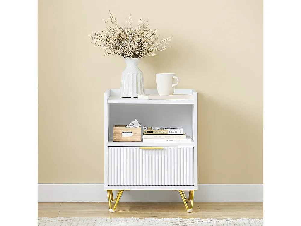 SoBuy Table de Chevet avec Tiroir et Étagère, Blanche