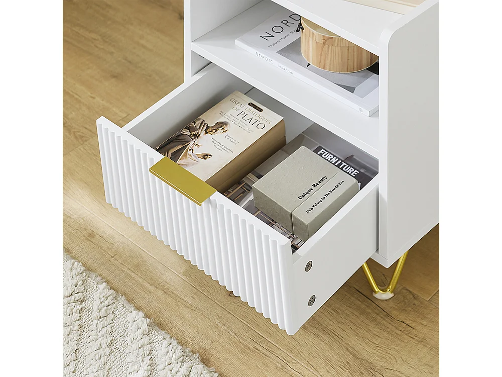 SoBuy Table de Chevet avec Tiroir et Étagère, Blanche