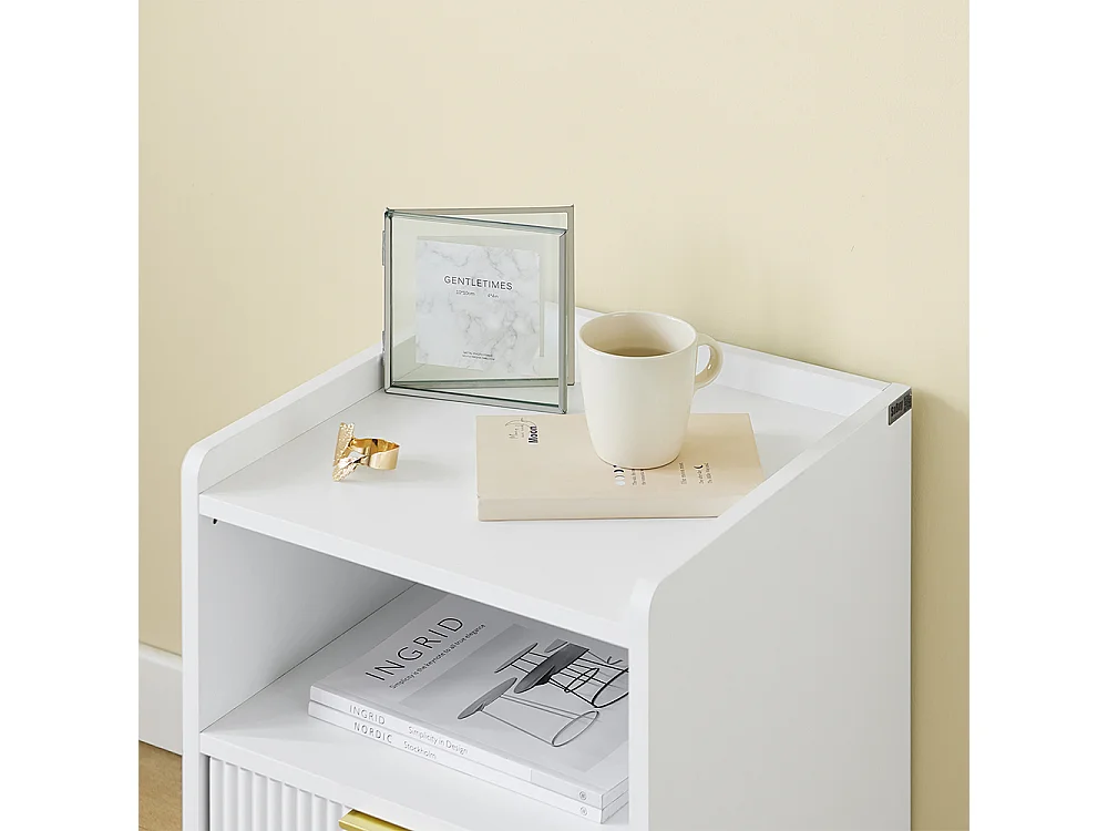 SoBuy Table de Chevet avec Tiroir et Étagère, Blanche