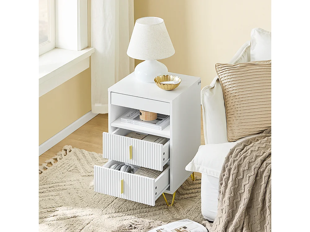 SoBuy Stolik nocny z 3 szufladami i półką, biały, 40x40x63 cm, FBT168-W