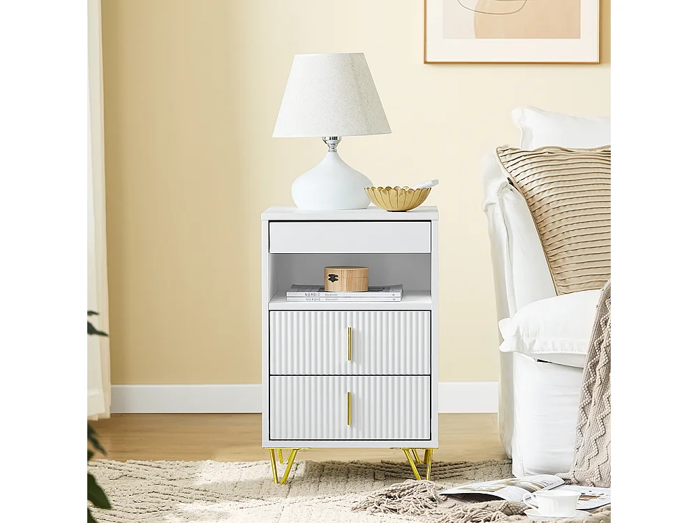 SoBuy Stolik nocny z 3 szufladami i półką, biały, 40x40x63 cm, FBT168-W