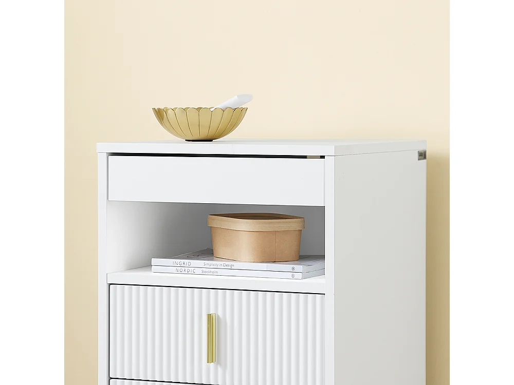 SoBuy Stolik nocny z 3 szufladami i półką, biały, 40x40x63 cm, FBT168-W