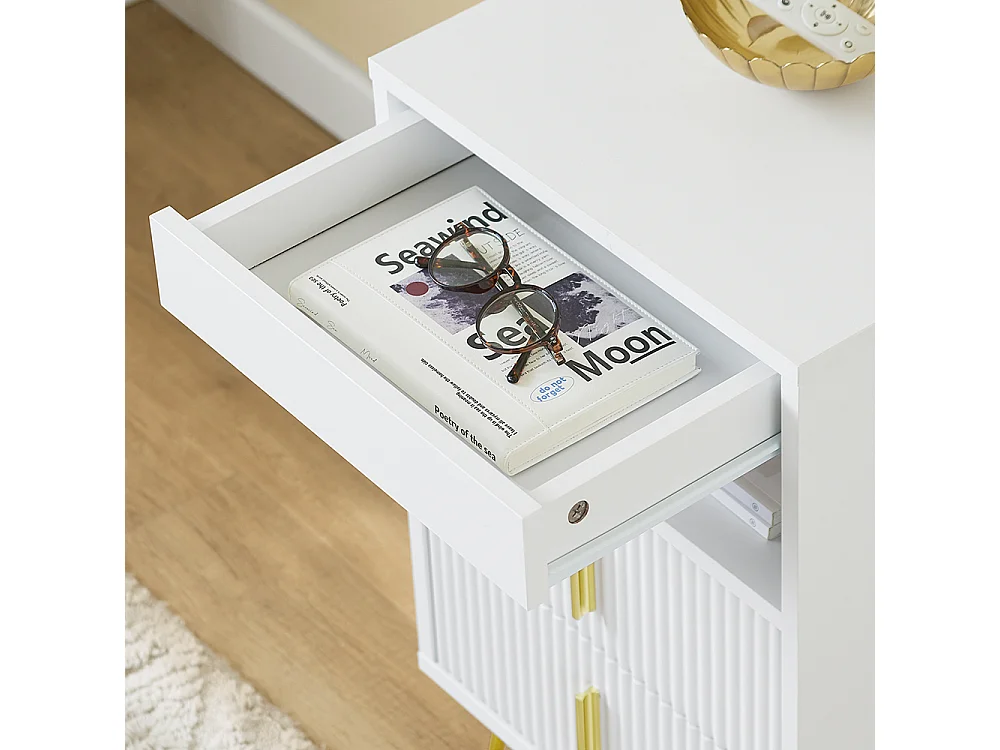 SoBuy Stolik nocny z 3 szufladami i półką, biały, 40x40x63 cm, FBT168-W