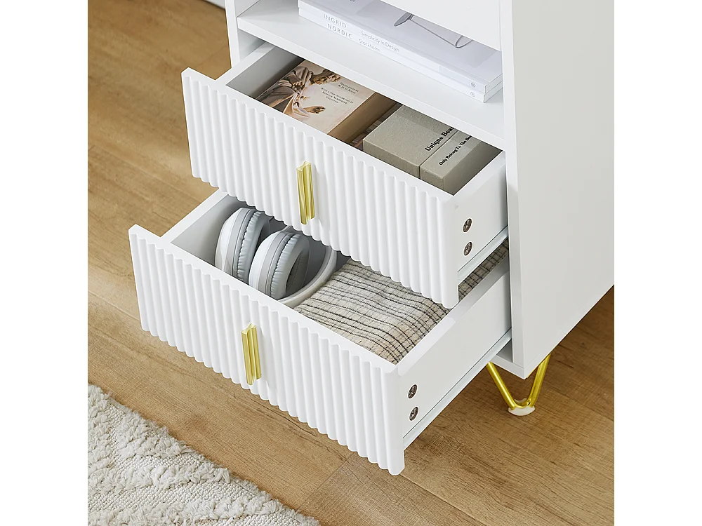 SoBuy Stolik nocny z 3 szufladami i półką, biały, 40x40x63 cm, FBT168-W