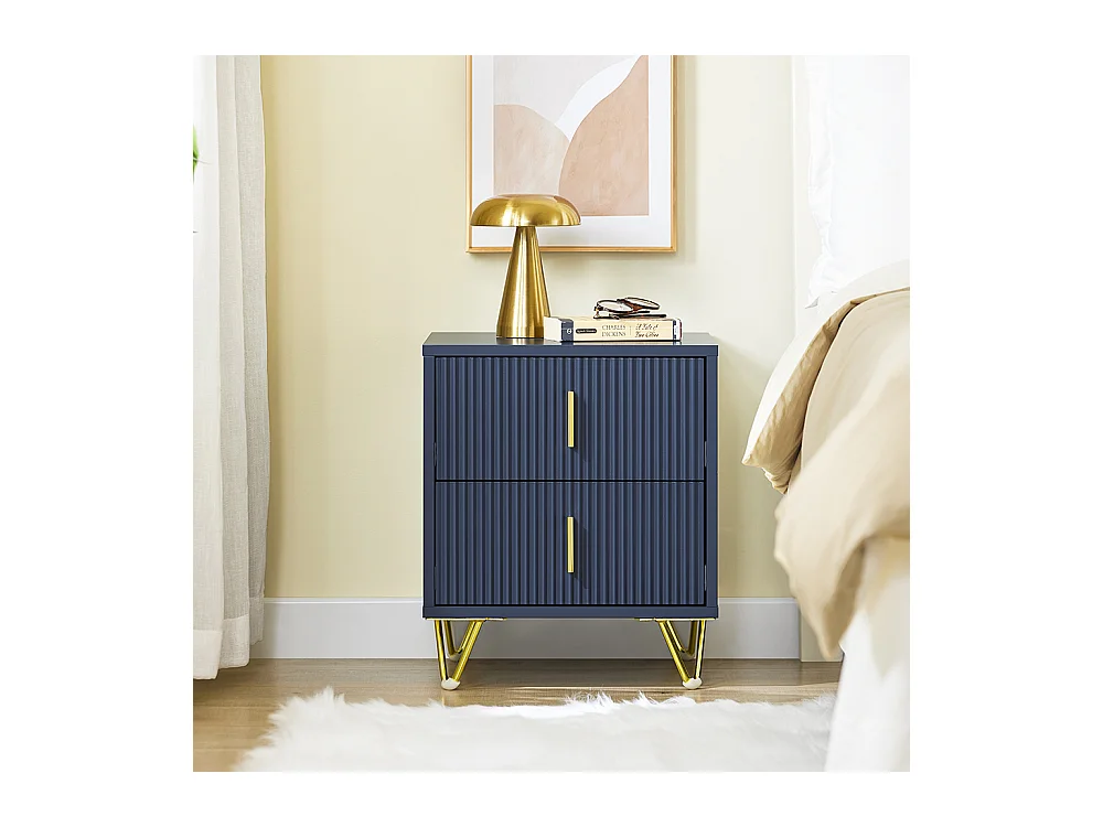 SoBuy Nachtkastje met 2 laden, moderne bijzettafel in blauw