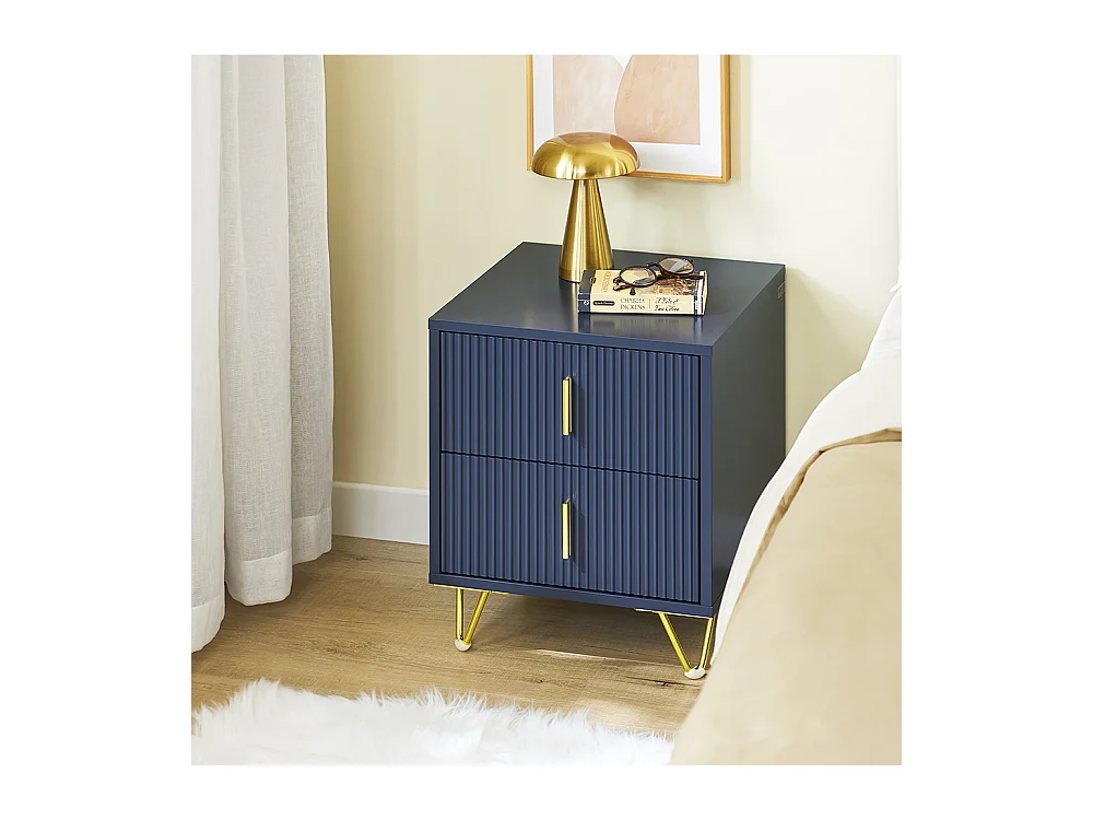 SoBuy Nachtkastje met 2 laden, moderne bijzettafel in blauw